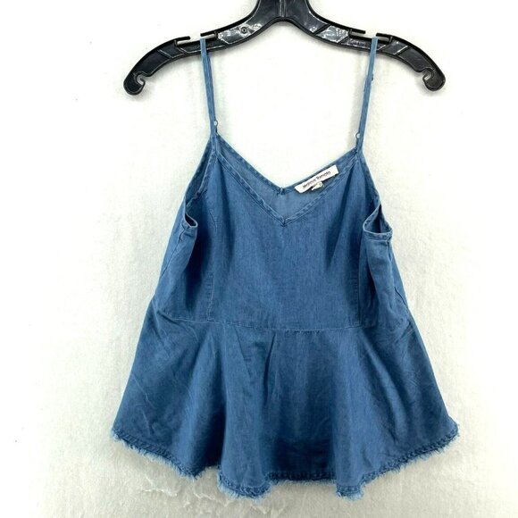 Jealous Tomato Denim Top Women's Sz S Blue V-Neck Spaghetti Strap Peplum Soft - Picture 1 of 8